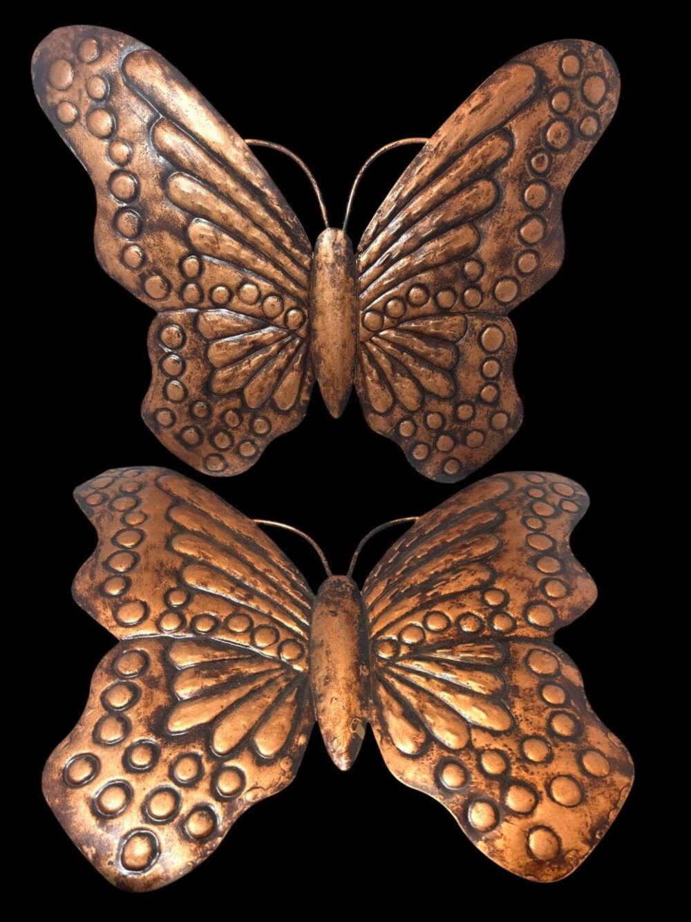 Set Of 2 Large Coppe Butterfly Wall Decor Metal Sculptures Embossed Design